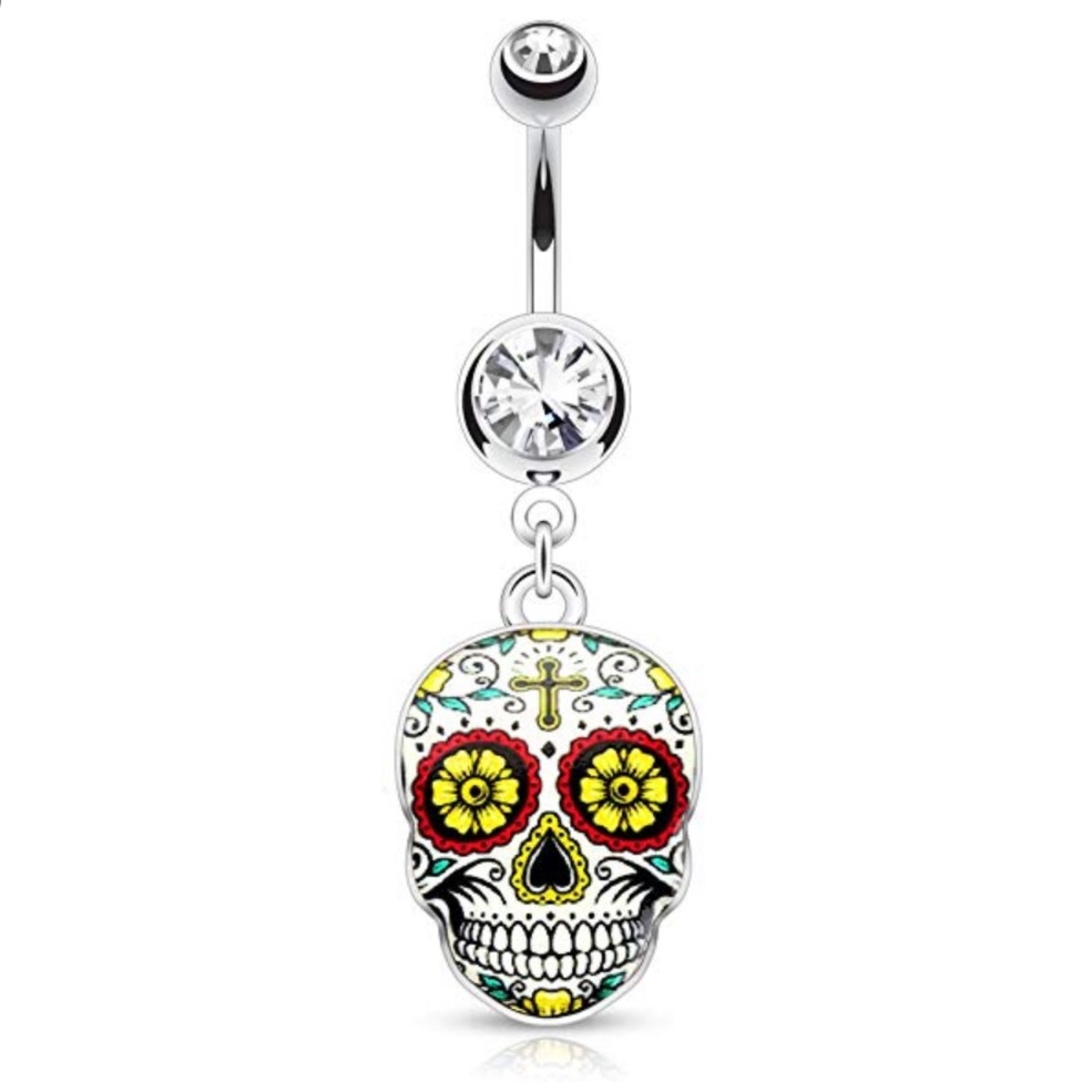 Navel Ring w/ Sugar Skull / Day of the Dead Dangle